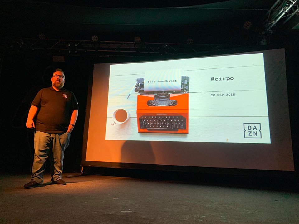 dazngroup's tweet photo. Centre stage. 🤩

This week, #DAZN developers @cirpo, @theburningmonk and @_maxgallo have been at @CodemoBerlin speaking about how they are using code to rewrite the consumption of live sport. 

Thanks for having us! 🙌 https://t.co/3WshXOCDGc