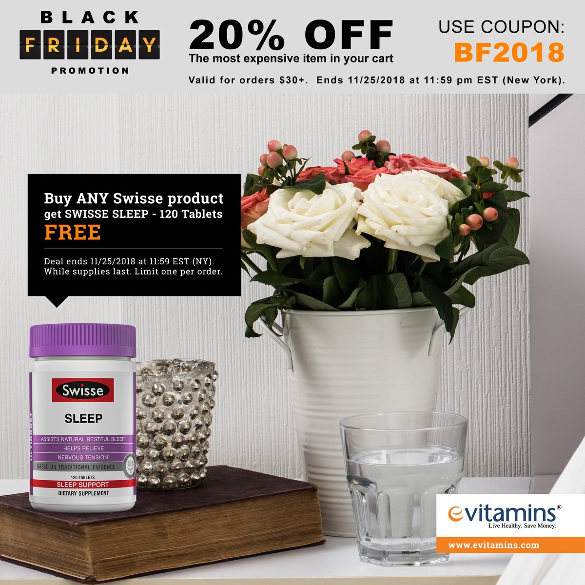Buy ANY Swisse product and receive Swisse Sleep - 120 Tablets FREE! *Limit 1 per order. bit.ly/2qWCgAC #BlackFriday #BlackFriday2018 #eVitaminscoupon #Supplements #Vitamins #Beauty #Sports #Fitness #Kids #Home