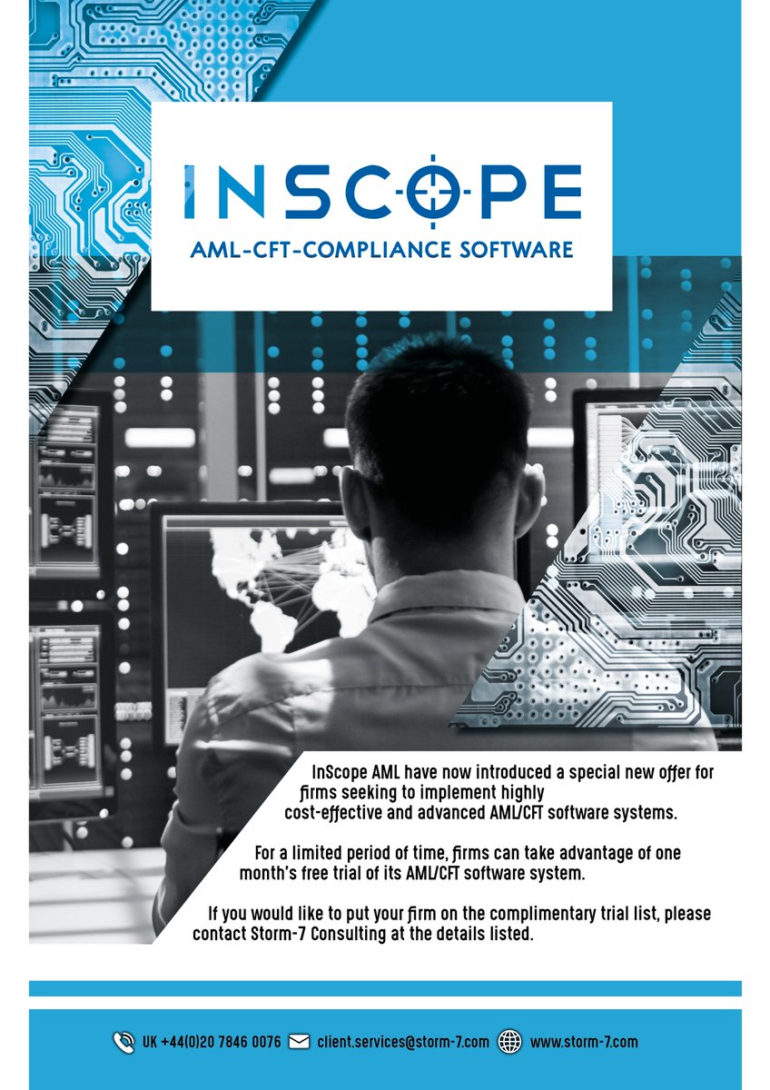 Storm_7_Consult's tweet image. #InScope #AML - #CFT - #ComplianceSoftware
For a limited period of time, firms can take advantage of one month's free trial of its AML/CFT software system. If you would like to get your firm on the complimentary trial list, please contact client.services@storm-7.com
#staystorm!