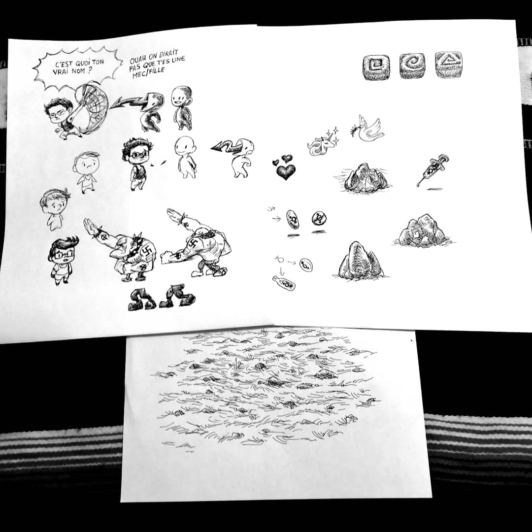 Crowberry64's tweet photo. Hey #Unity dev friends! If you went through the roguelike tutorial, you may recognize those assets ^^

I let you guess the theme of  this game  😁🌈

#indiedev #LGBTQIA #gamedev #traditionalart https://t.co/2gsg1dhOmf