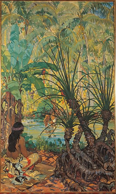 IMMAIreland's tweet photo. In 1924 #MarySwanzy sailed to Samoa. There she made one of the most iconic bodies of work ever painted by an Irish artist. She depicted the incredible richness of the forests she found and the lives of the native peoples there. Visit: https://t.co/OGriDroHdf #IMMA2018 #IrishArt https://t.co/o91VkaKmnX