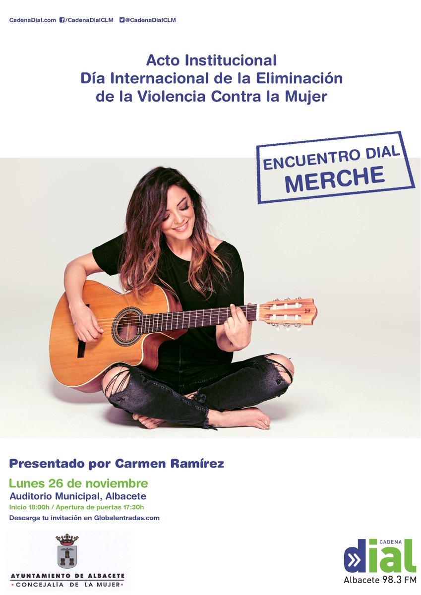CadenaDialCLM's tweet photo. 💚 El Lunes el @AytoAlbacete y @Cadena_Dial te presentamos #EncuentroDial con @MercheOficial en Albacete 'Día Internacional de la Eliminación de la Violencia Contra la Mujer' ¡Últimas invitaciones en https://t.co/8ooZOswotD ! https://t.co/GB63YvumFo