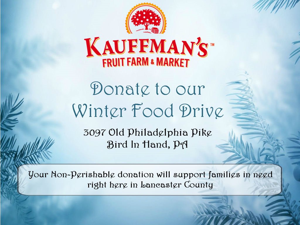 KauffmansFruit's tweet photo. Did you know that 59,000 Lancaster County Residents go hungry each year? Stop by  &amp; help us fill the cider barrel with non-perishable items that will be distributed throughout the county to families in need. 
With your help, a few less of our neighbors will go hungry this winter. https://t.co/tAipJim5FA
