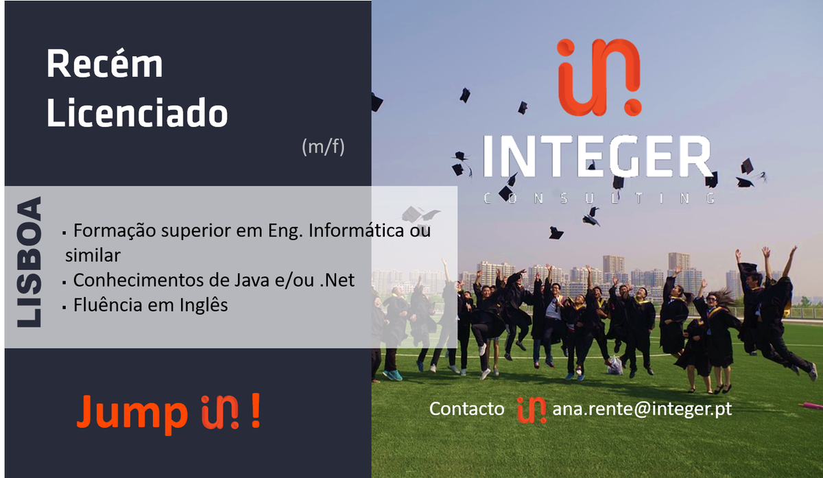 integer_consult's tweet photo. Hiring! Recém Licenciado, Lisboa, JUMP IN! ana.rente@integer.pt 💼#integerconsulting #ITjobs #Lisboa #RecemLicenciado #informatica #Java #Dotnet #ingles https://t.co/SDvcZLy7D9