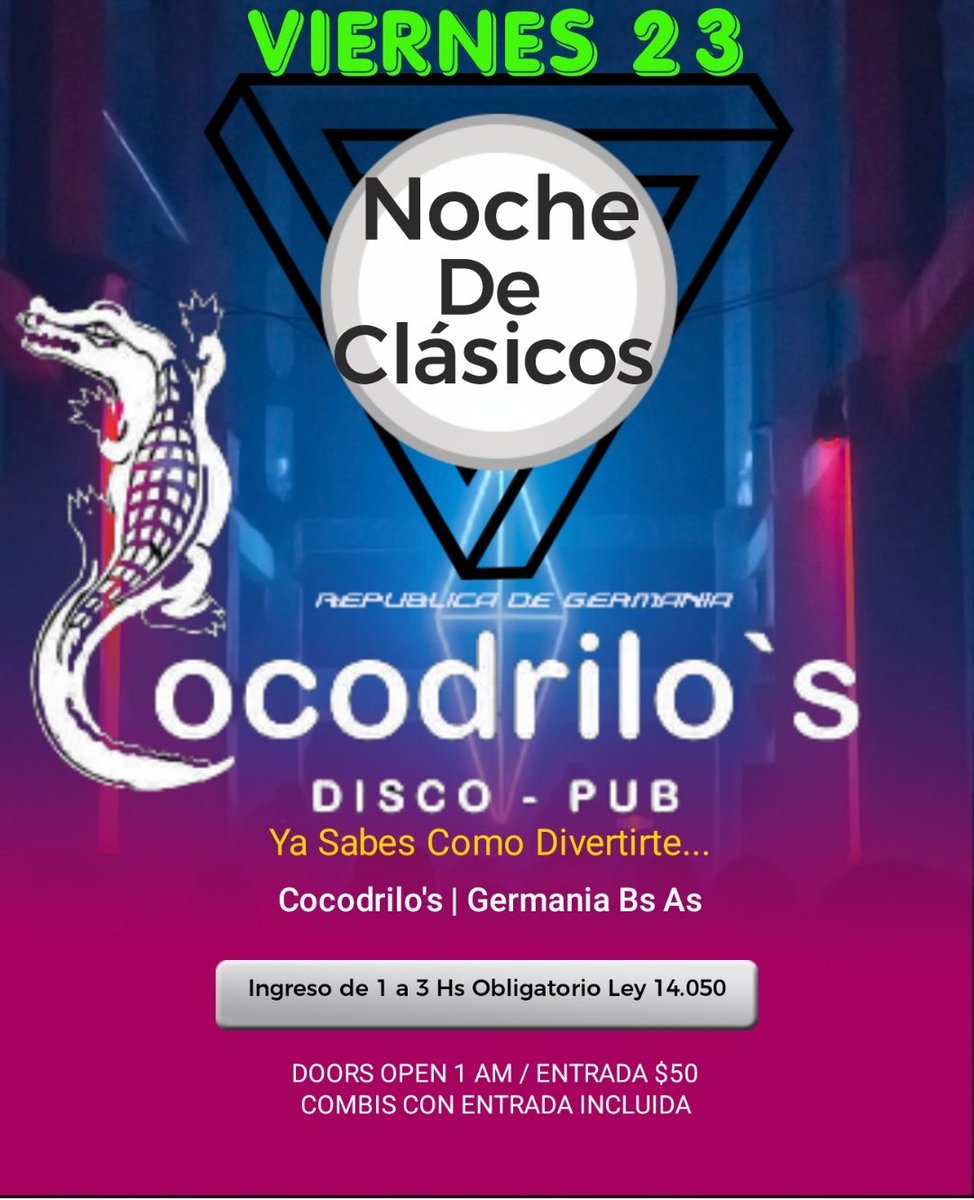 CocodrilosPub's tweet photo. ↪️Se viene una noche de esas que vos y tus amigos Prefieren 💣💥
#NocheDeClasicos 👉 Los Temas que marcaron Año a Año un Hit.. TODOS 🎧💥
👉SORTEO DE ENTRADAS ✔️ DALE RT Y MENCIONA A TUS AMIGOS.
INICIAMOS EL FINDE.... 👉 SÁBADO ESPECIAL #NocheDeEgreso
Quien puede ir? TODOSSSSS https://t.co/xdoA2exeJI
