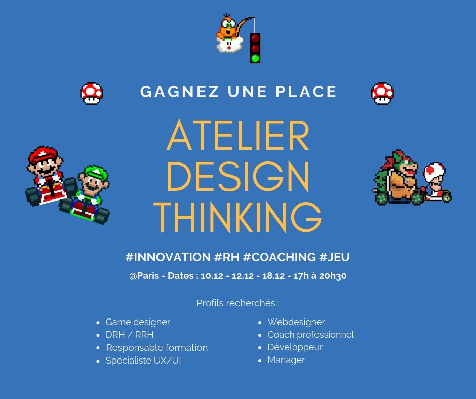 Gagnez une place pour un atelier de Design Thinking ! 
Jouez ici : mypersocoach.typeform.com/to/vNN3N1
#innovation #RH #coaching #jeu
