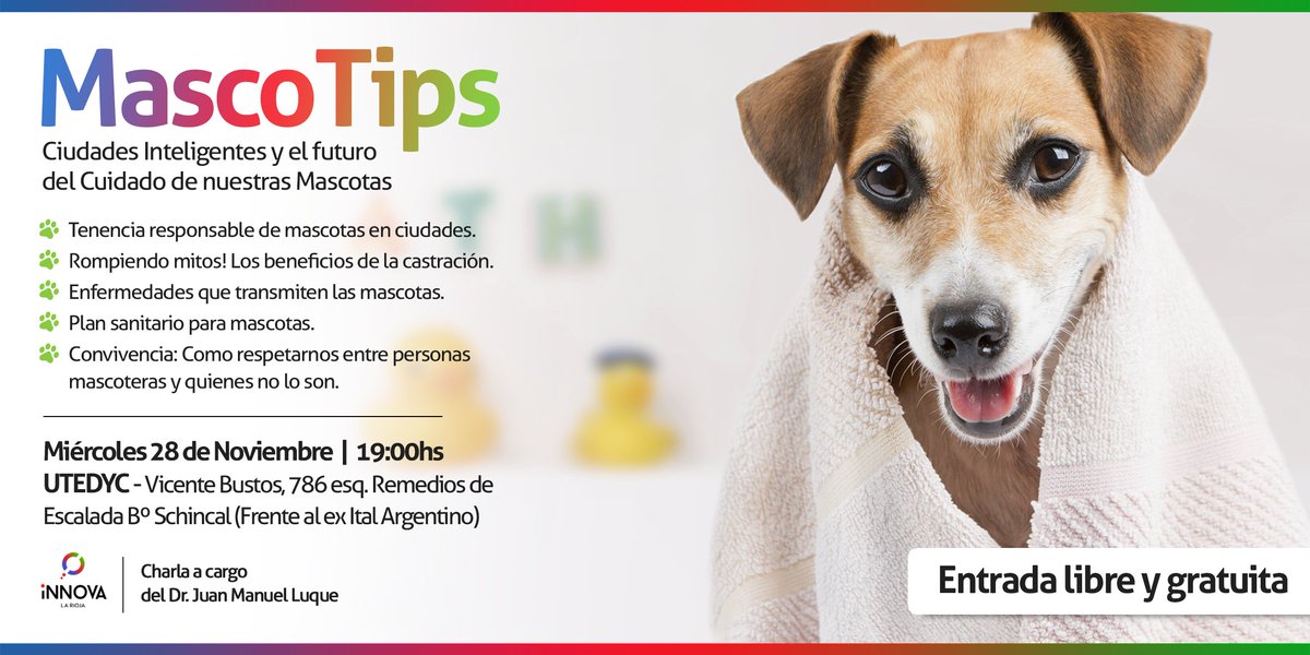 fund_innova's tweet photo. ✅ iNNOVA te invita a la primera charla/taller "MascoTips" Un espacio para aprender, cuidar y disfrutar la convivencia con nuestras mascotas en la Ciudad 🐶🐱

🗓️ 28/11 | 19:00hs
🏠 UTEDYC - Vicente Bustos, 786, esq. Remedios de Escalada - B° Shincal (Frente al ex Ital Argentino) https://t.co/NjOTGGknRf
