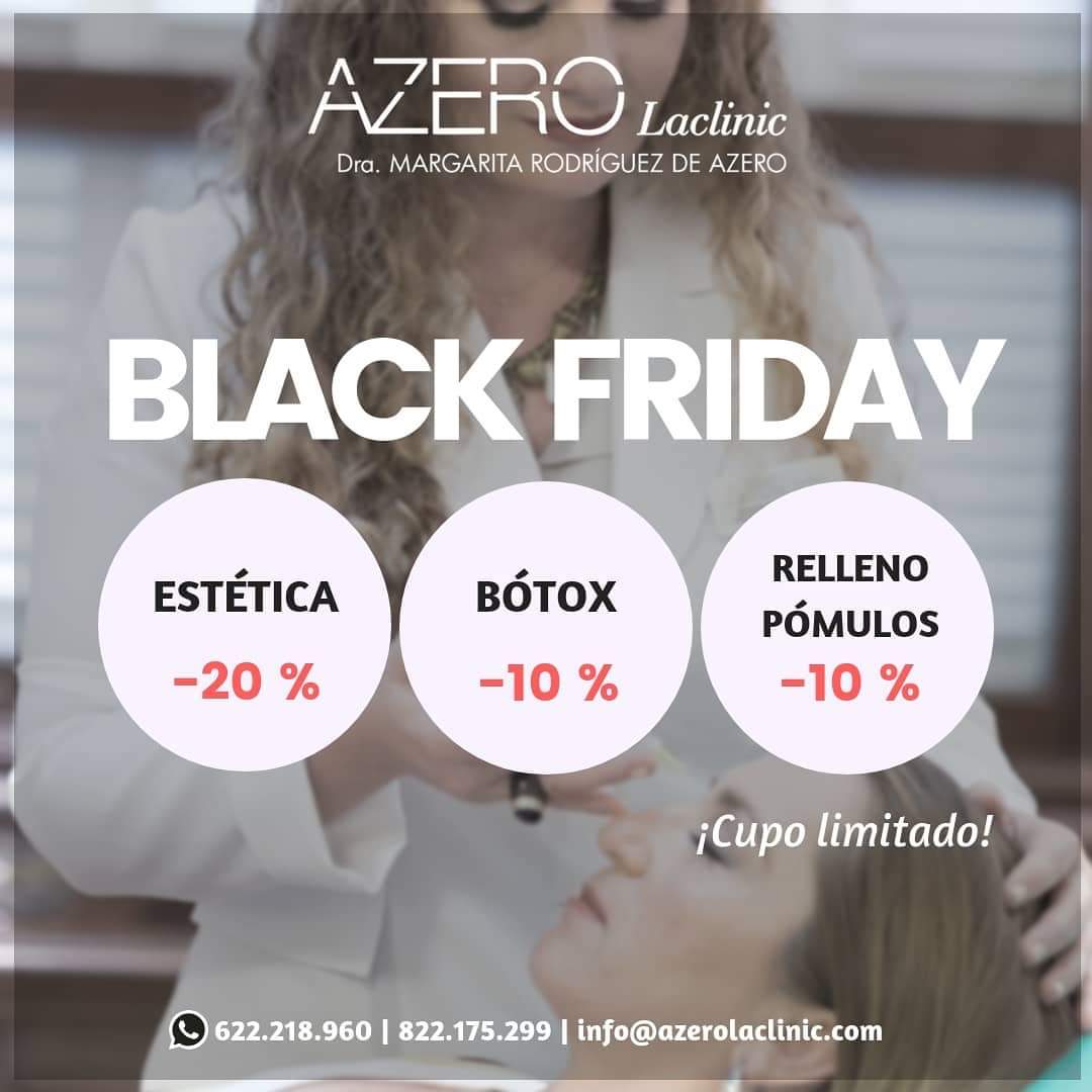 AZEROLaclinic's tweet photo. ¡Llega el #blackfriday a #AZEROLaclinic! Contrata nuestros servicios de estética con un - 20 % de descuento y/o aprovecha para probar el #bótox y rellenar tus pómulos con un -10 %. ⠀
⠀
¡Pide tu cita y aprovecha esta oferta! Cupo limitado. 
☎️ 622.218.960 / 822.175.299⠀ https://t.co/Iati31df6u