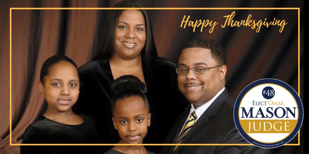 omar4judge's tweet image. We have so much to be grateful for. From the food on our table to the family around it, we&apos;ll be counting our blessings. I&apos;m especially thankful for your support, too. From my family to yours, have a Happy Thanksgiving!