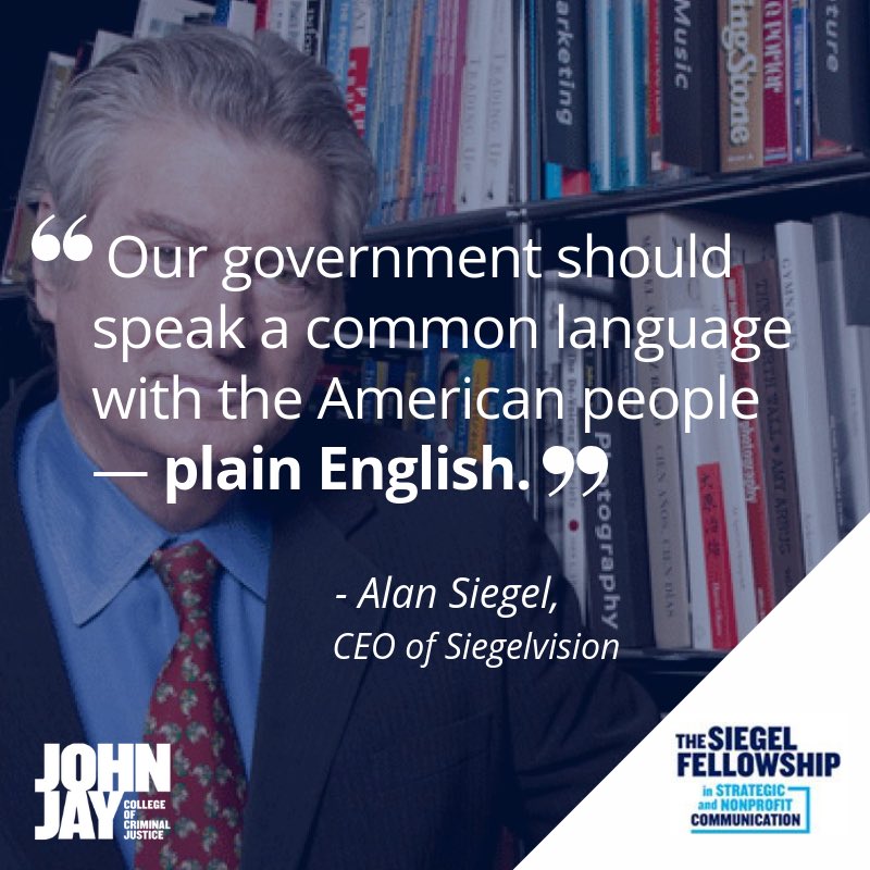 SiegelFellow's tweet photo. A month ago, the world celebrated #plainlanguageday — a movement pushing for clear, concise, and organized writing in professions filled with jargon or complexity. Alan Siegel has been a large influence to the movement starting with the simplification of the IRS 1040 EZ Tax form https://t.co/7T8oOHaP93