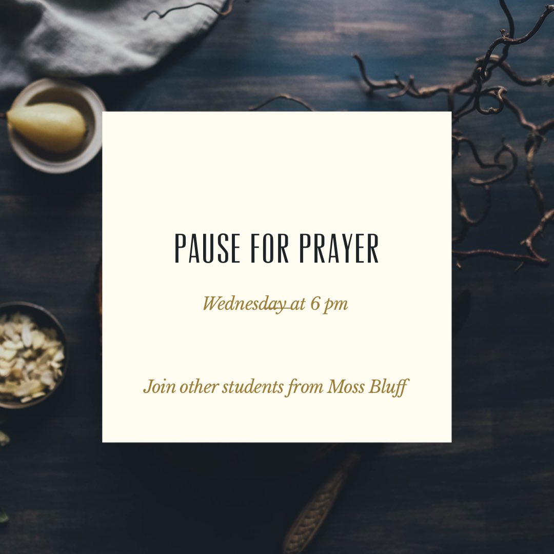 Fuel_StudentsMB's tweet photo. Don’t forget we don’t have FUEL worship tonight. Instead, at 6 pm we will choose to pause for a minute to pray. It will be great to join students from other churches in the Bluff. See y’all Sunday! https://t.co/sn0x02zuhI