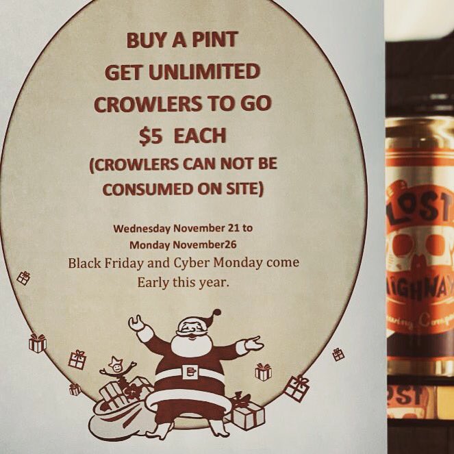 Stock up for your Thanksgiving celebration. Open Today at 3:00pm.  We will be closed on Thanksgiving. #crowlerhour #getlostwithus