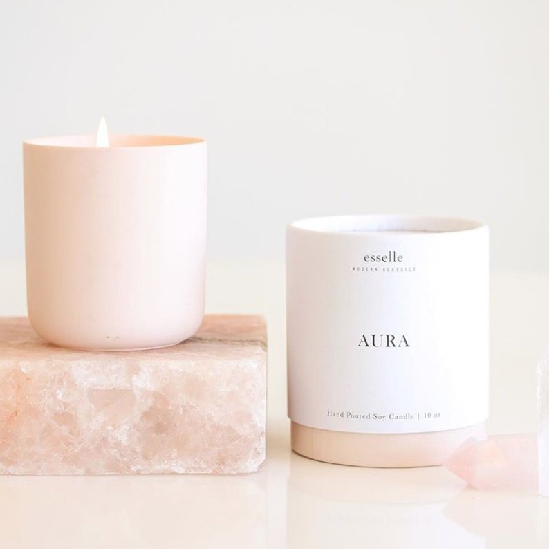 Accent your space with our beautiful soy candle hand poured in matte porcelain jars. 
With 5 different signature fragrances to choose from! Shop our cyber sale now at essellesf.com