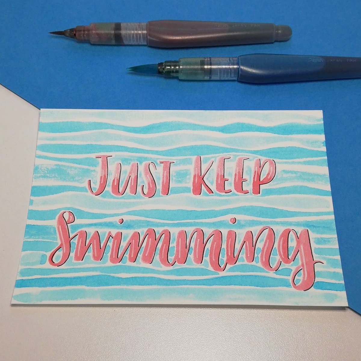 Just keep swimming! 🐟 Whatever is going on, it won't last forever. Our struggles, our poor health, our mistakes... It all passes and things will get better again. Just keep going!

🌼 ChronicallyHopeful.com/art
#watercolour #Lettering #brushlettering #ArtTherapy #ArtAsTherapy #pwME
