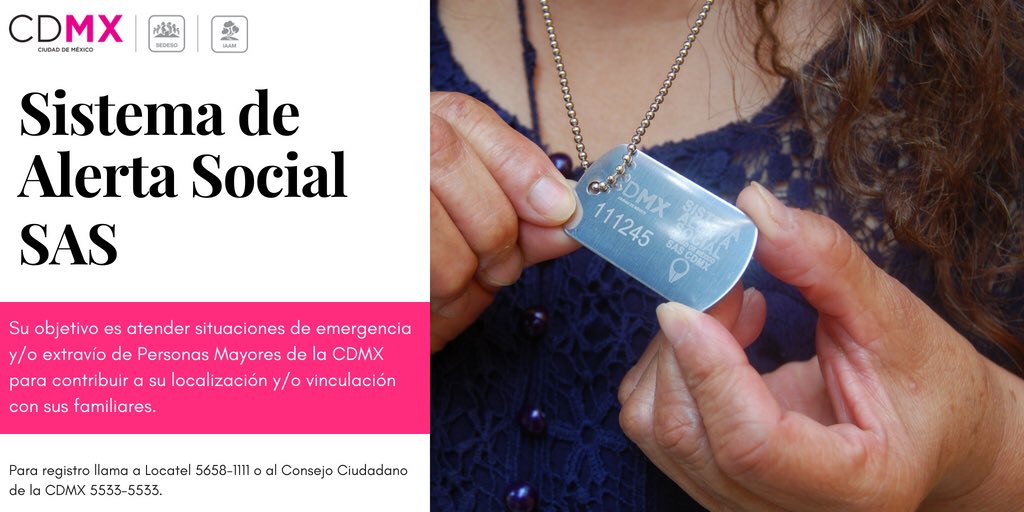 IAAM_CDMX's tweet photo. Conoce el Sistema Alerta Social #SASCDMX para atender situaciones de emergencia y/o extravío #PersonasMayores https://t.co/w4acvLD4TH https://t.co/6xiF62GJL9