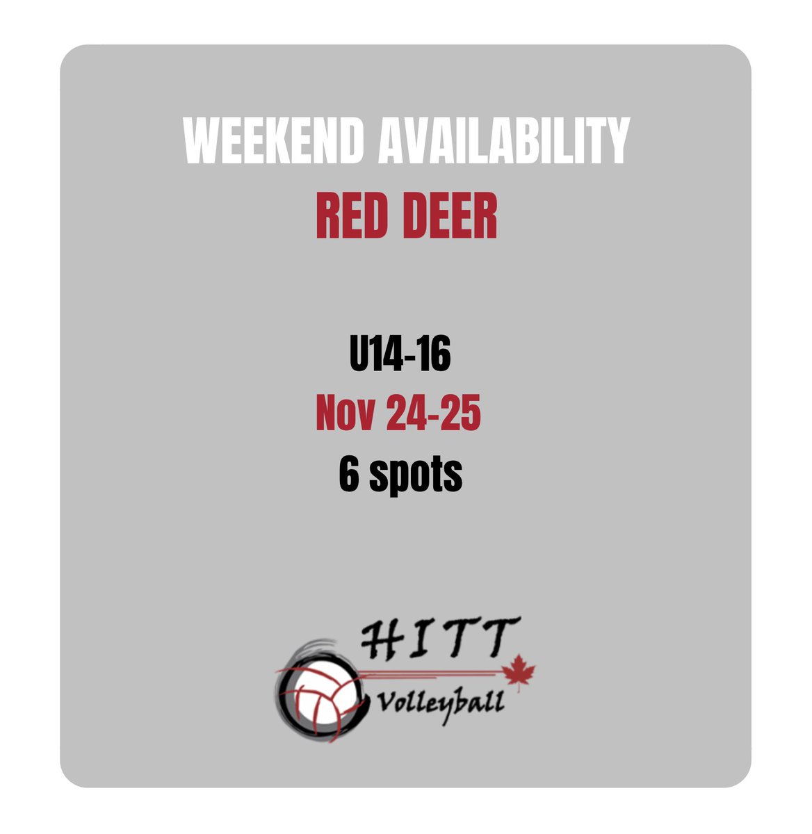 This is the LAST weekend of our Red Deer Fall Club PREP Camps! 😁
 Register at hittvolleyball.com
 Check out availability for this weekend (Nov 24-25) below: