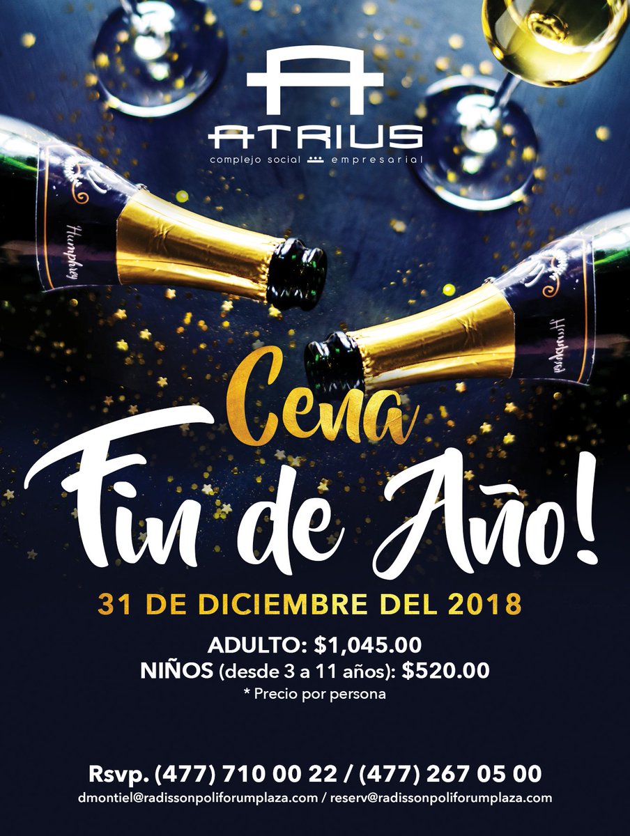 radissonleon's tweet photo. Recibe el 2019 en @SalonesAtrius!

Informes y Reservaciones al: (477) 710 00 22 / (477) 267 05 00
dmontiel@radissonpoliforumplaza.com / reserv@radissonpoliforumplaza.com https://t.co/VIYFqVCeer