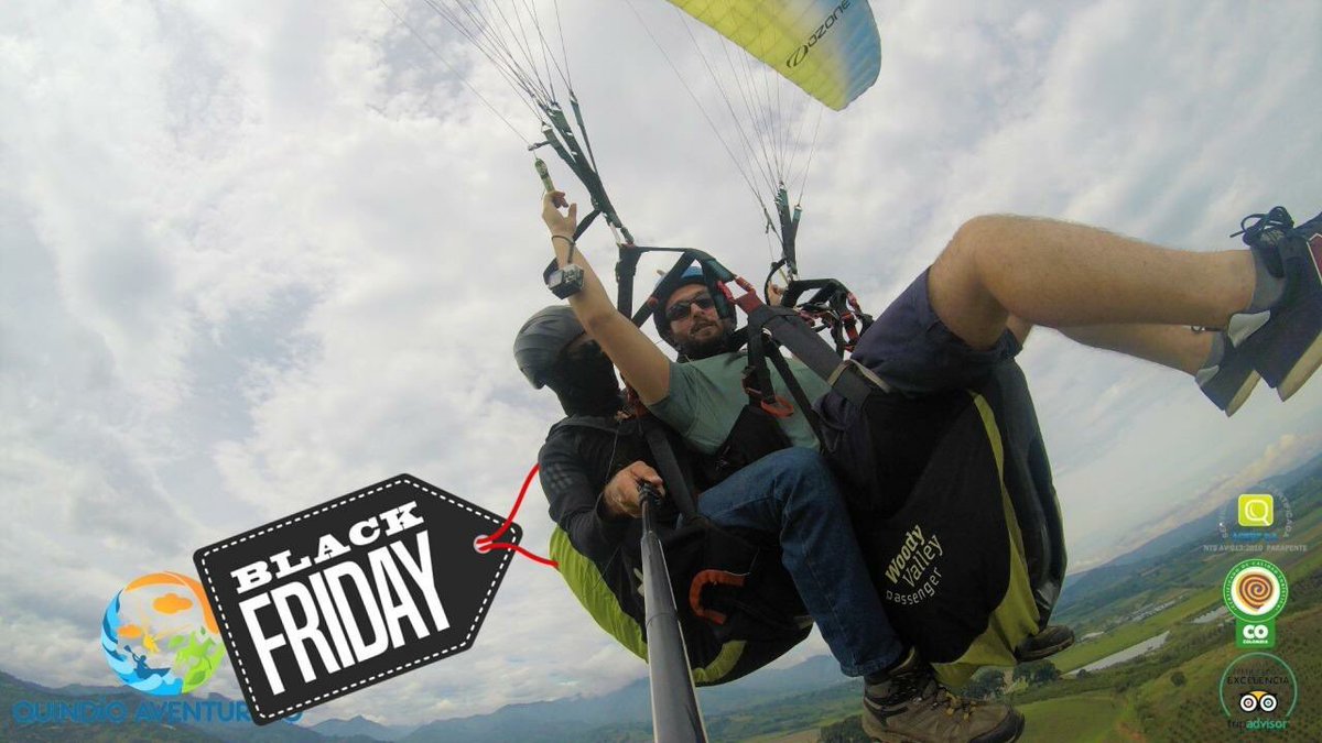 qaventurero's tweet photo. Quindío Aventurero se une a la gran oferta de #blackfriday, aprovecha nuestro descuento especial los días 23 y 24 de noviembre. No te lo pierdas! 😎🚀.  
Una promo para disfrutar del cielo en grande.   Info 3005780724 https://t.co/pweH3bEBj1