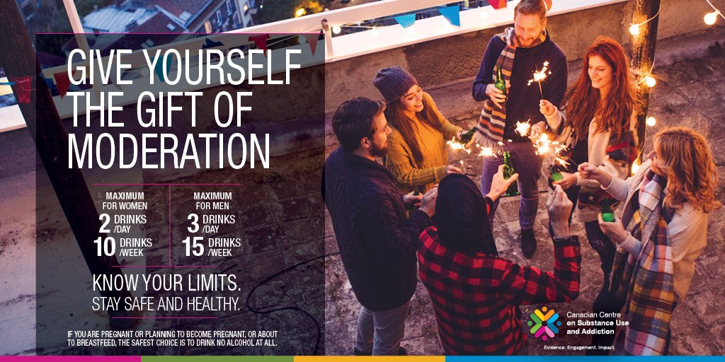 ADSTV_ON's tweet photo. Give yourself the gift of moderation. #KnowYourLimits
Max. #Drinks for Women
2 Drinks/Day
10 Drinks/Week
Max. Drinks for Men
3 Drinks/Day
15 Drinks/Week
Stay #Safe and #Healthy! #LowRiskDrinkingGuidelines #LRDG @CCSACanada https://t.co/JTRMoBPfBR