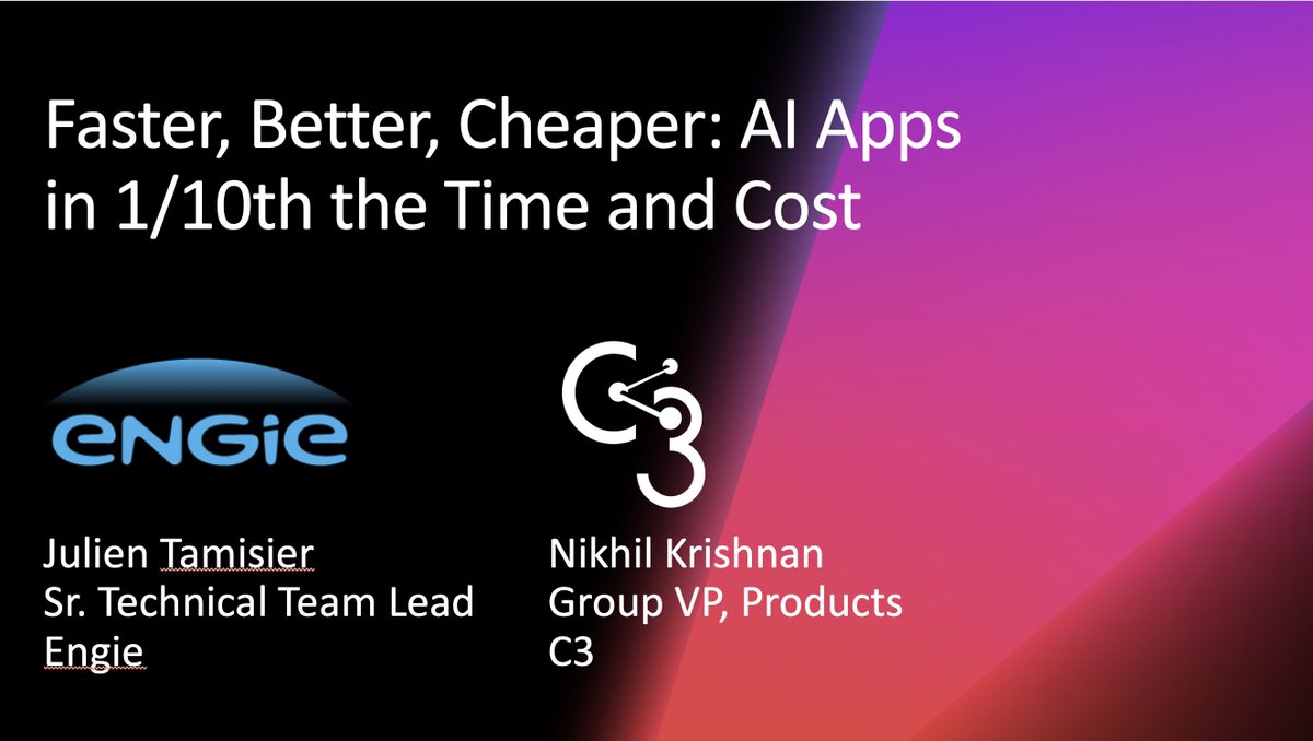 C3_AI's tweet photo. Hear @C3_AI's Dr. Nikhil Krishnan and @ENGIEgroup's Julien Tamisier explain how on Tuesday, Nov 27 at 12:15 pm #AWS #reInvent https://t.co/XOPdQq0H99 https://t.co/j5j00ePAYf