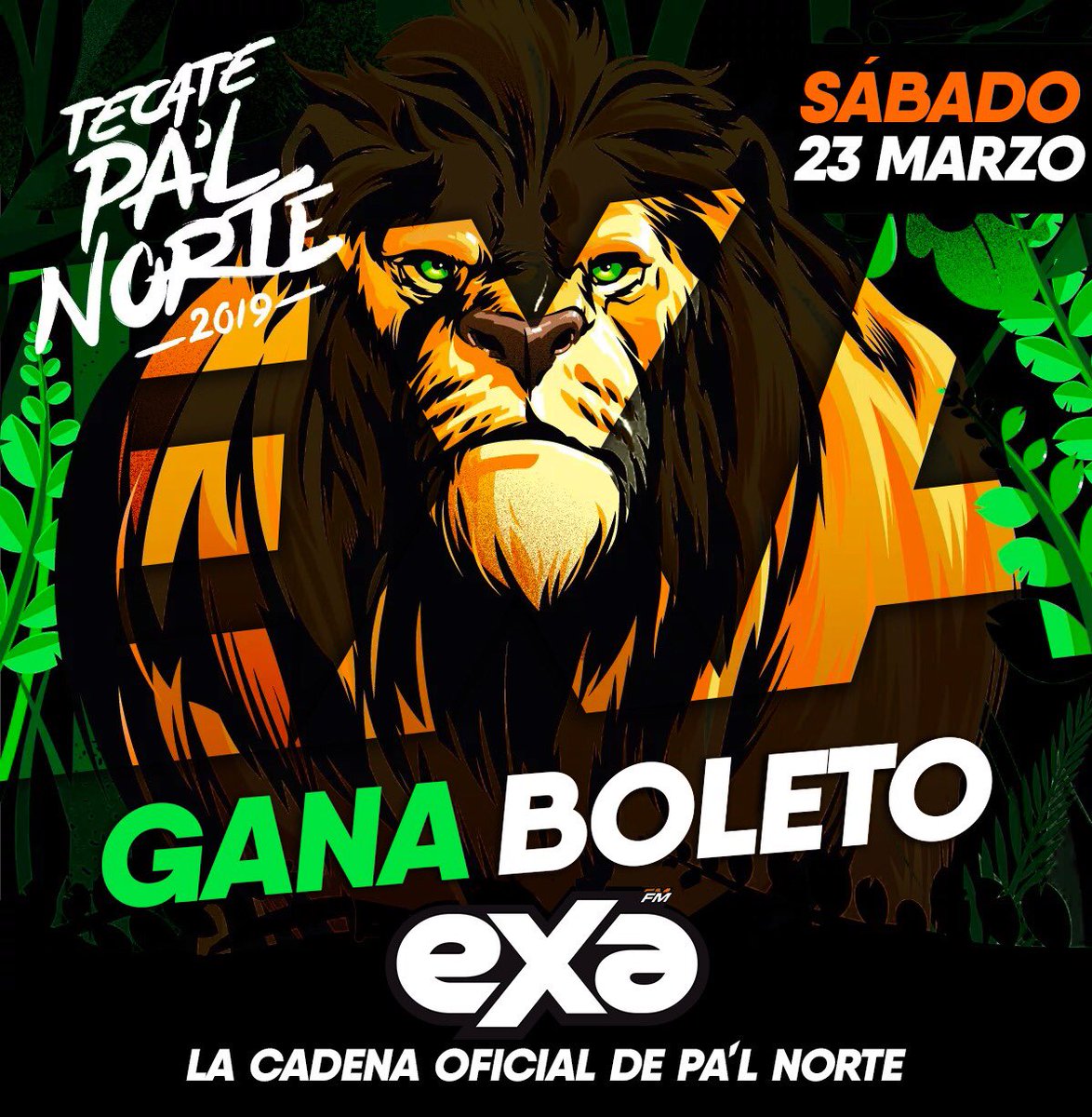 exafm973's tweet image. ¡GÁNALO AHORA! Participa para ganar boleto sencillo del @PalNorteOficial (Sábado) 🌿🦁🍃

Dile a 3 amigos que en @exafm973 tenemos boleto 🎟+ RT + HT #ExaPalNorte2019 😏⚡️
**TWITTEA CUENTO QUIERAS**

Venta de boletos 30 NOV 11AM por @Ticketmaster_Me