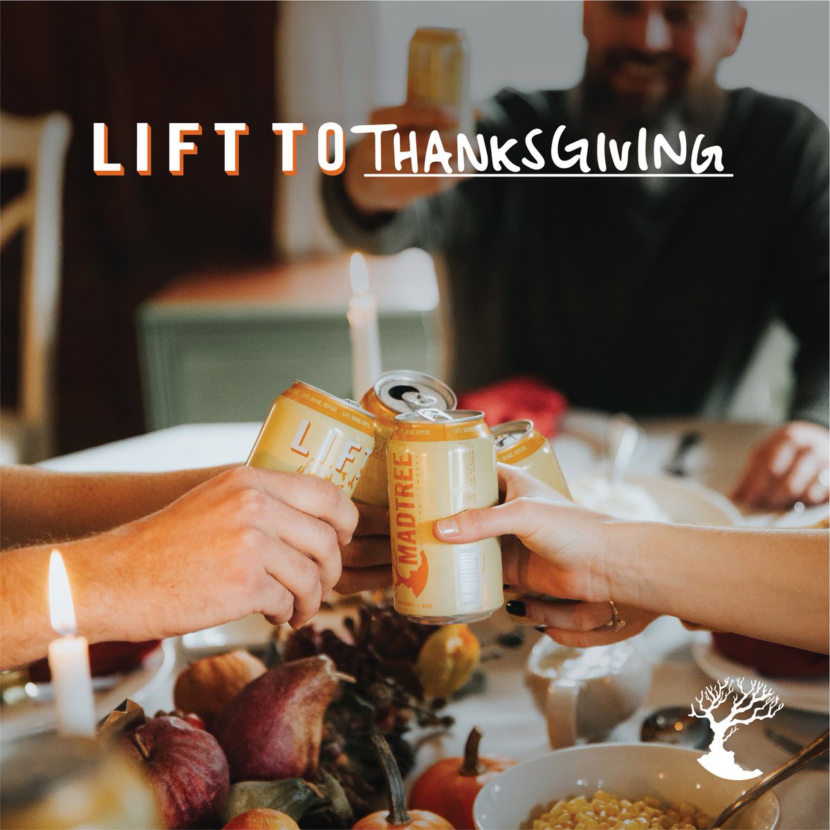 MadTreeBrewing's tweet photo. First we feast with family and friends, then we #LiftTo Thanksgiving! What do you Lift To? #turkeybeers #drinktrees #MadTree https://t.co/i9esRudtsW