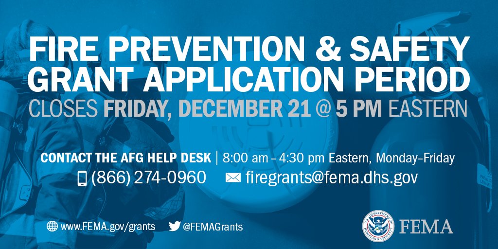 FEMAGrants's tweet image. Our Fire Prevention &amp;amp; Safety guidance materials are here to help you start your application. Our #grants support projects to reduce injury &amp;amp; prevent death among high-risk populations, &amp;amp; expand #firefighter safety research &amp;amp; development. Link here: fema.gov/media-library/…