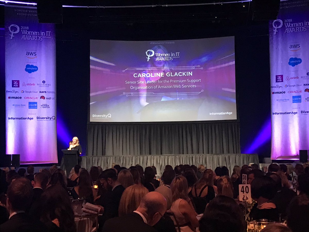 An enthralled audience listening to Caroline Glackin from <a href="/awscloud/">Amazon Web Services</a> at the #WomeninITAwards Ireland!
