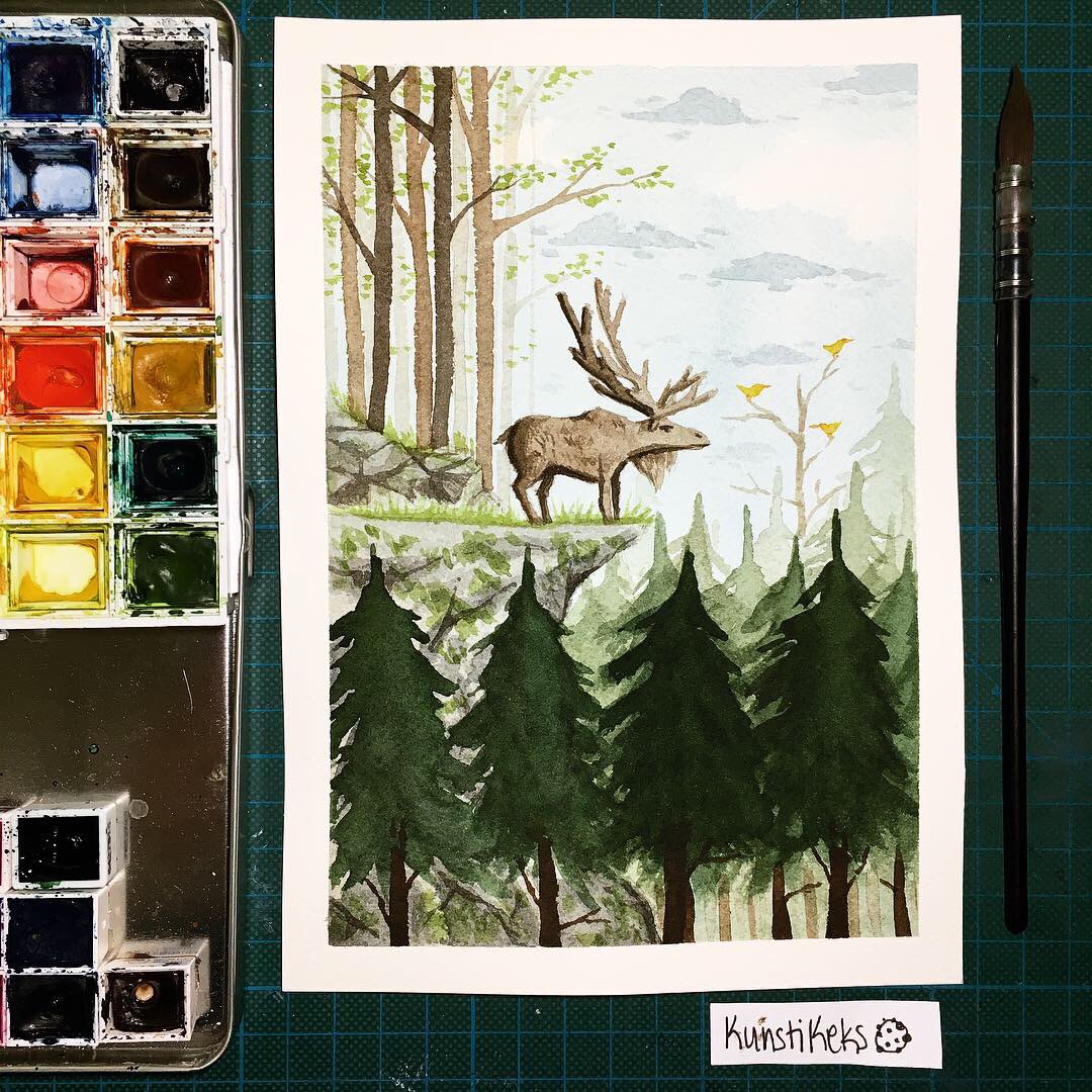 KunstiKeks's tweet photo. Animal~
#artwork #watercolorpainting #watercolor #painting #forest  #fantasyart #landscape #folktaleweek #folktaleweek2018 #animal #cliff #forestanimal #moose #forestking https://t.co/ntQJDSj76y
