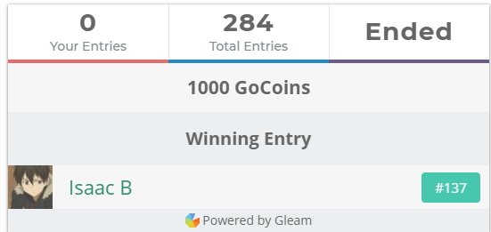 Congratz to @IsaacbertoX! You won 1000 GoCoins.
Coins will be send out within 24h.

gleam.io/BTgYM/1000-goc…