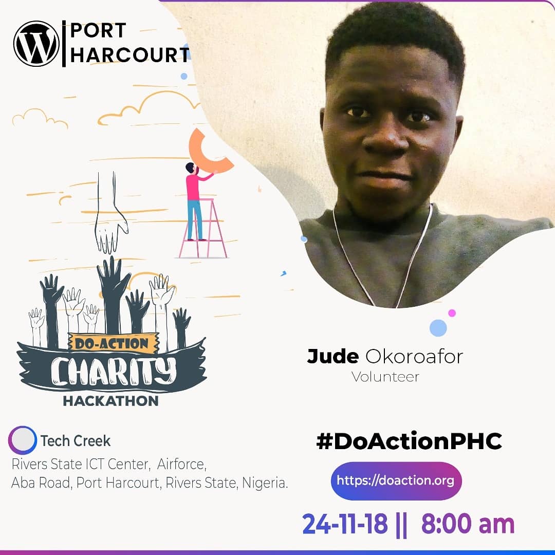 dBlackLagosBoy's tweet photo. Be our guest at this years #DoactionPHC 
in honor of our volunteers and their dedication to build a one day Free #WordPress site 
Nov 24th  2018 @techcreekng Port Harcourt Ict Centre Nigeria 
#WPPHC #wp  #developer #developers #programming #porthacourt #hackathon @wp_portharcourt https://t.co/cjf6w32j9u