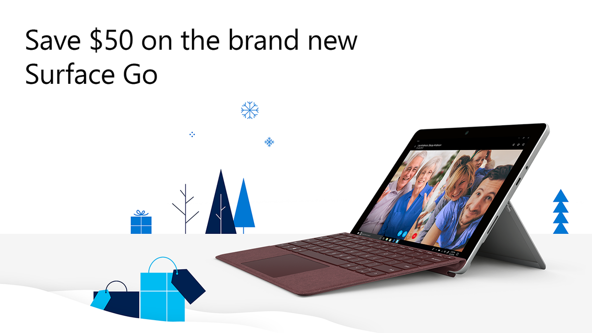 Get the power of a computer with the portability of a tablet at a price you won’t believe. Save up to $50 on @Surface Go: http://msft.social/XTtUFU #BlackFriday