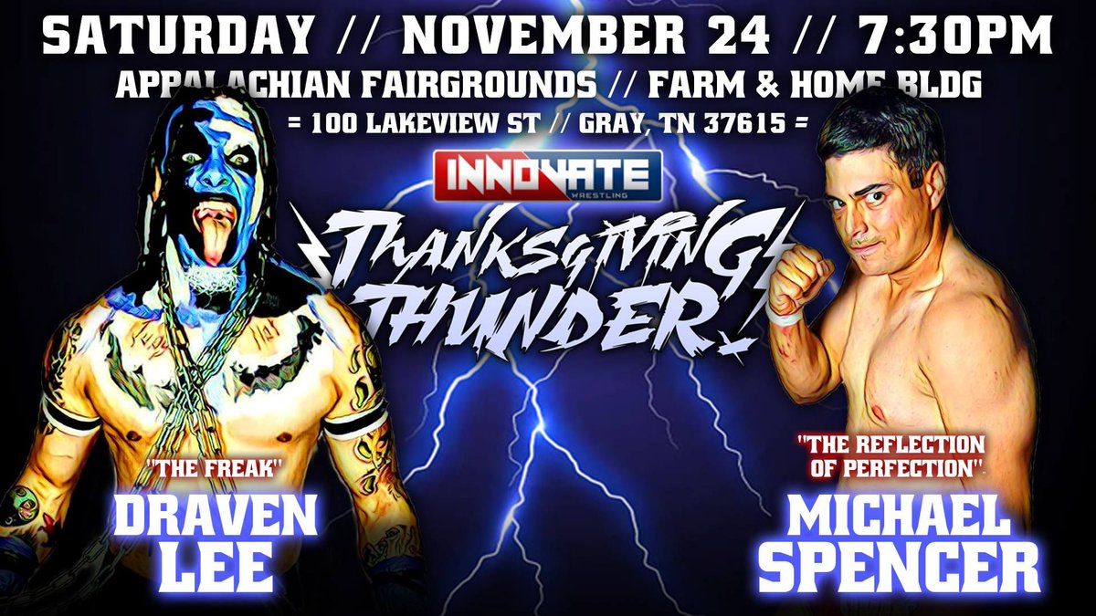 innovatepw's tweet photo. The Freak #DravenLee takes on @IAm_MSpencer THIS SATURDAY in #GrayTN at the Appalachian Fairgrounds! https://t.co/8z7HUVGNOU