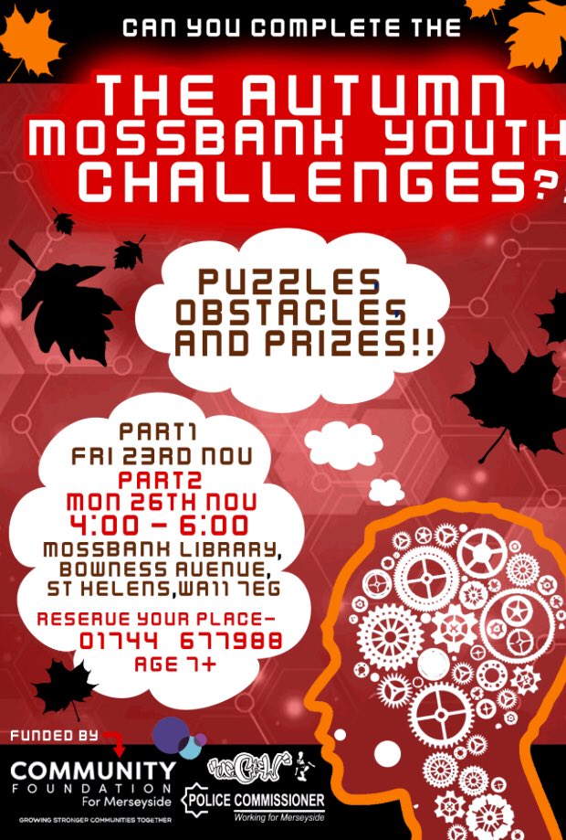 MandiB_'s tweet photo. Bring the kids 7+ down to @STHLibraries #MossBankLibrary this Friday 4pm for a fun FREE challenge. Lots of prizes to be won! Book your place by calling 01744 677988 https://t.co/y7CmgSAgKh