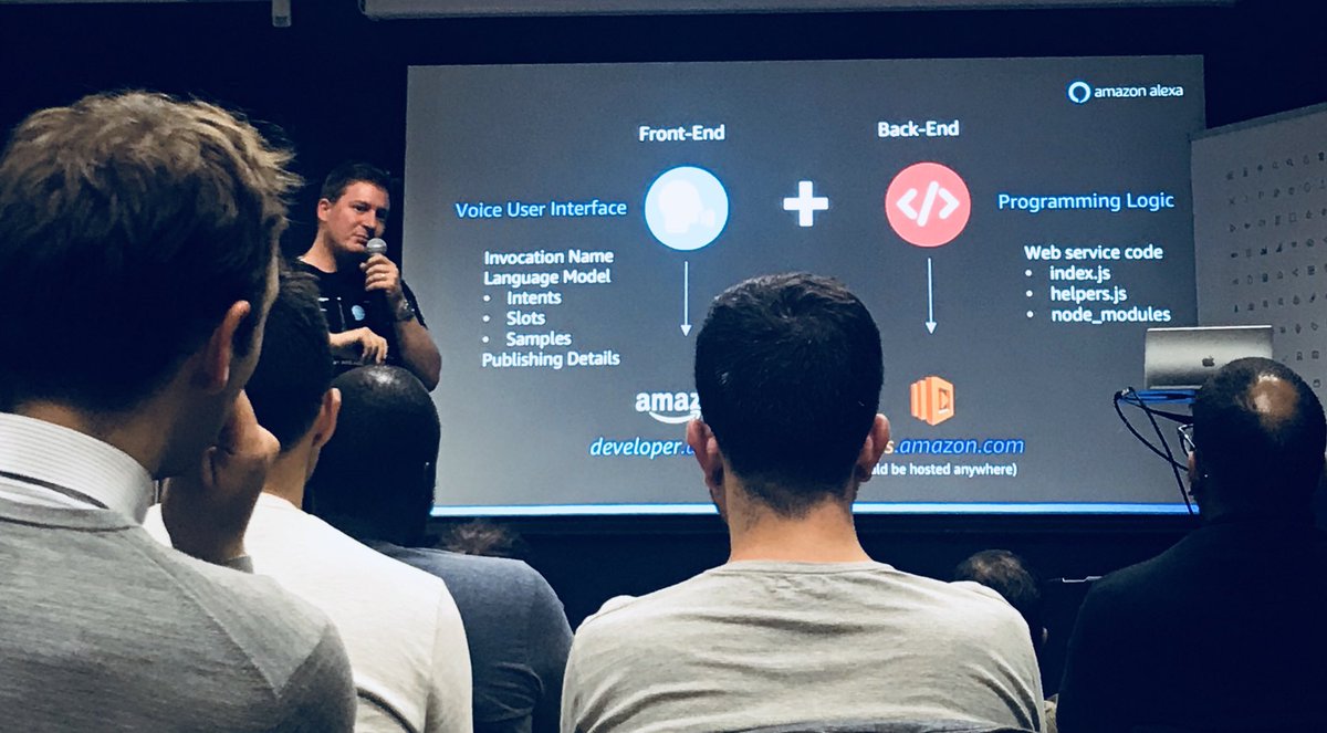 mariahalse's tweet photo. Fun times at #NodeJSMeetup Alexa skills coding, amazing JS history lesson by @LoicOrtola @takimafr qui nous explique la naissance du #javascript > React (tellement captivant j’oubliais le pic) et super @_pahann_  nous showcase @reasonML Merci #NodeJSparis https://t.co/MyITS6D2y2 https://t.co/4LvJbZDNEW