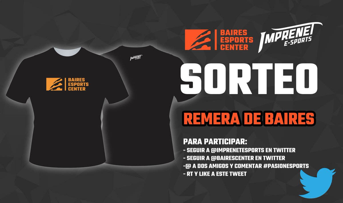 BAiresCenter's tweet image. ¡SORTEO exclusivo para Twitter! Participá y ganá una espectacular remera de Baires realizada por IMPRENET. ¿Cómo participo? ¡Muy fácil! 👇

-Seguir a @imprenetesports
-Seguir a @BAiresCenter 
-@ a 2 amigos y comentar #PasionEsports
-RT y LIKE a este tweet

¡Mucha suerte a todos!