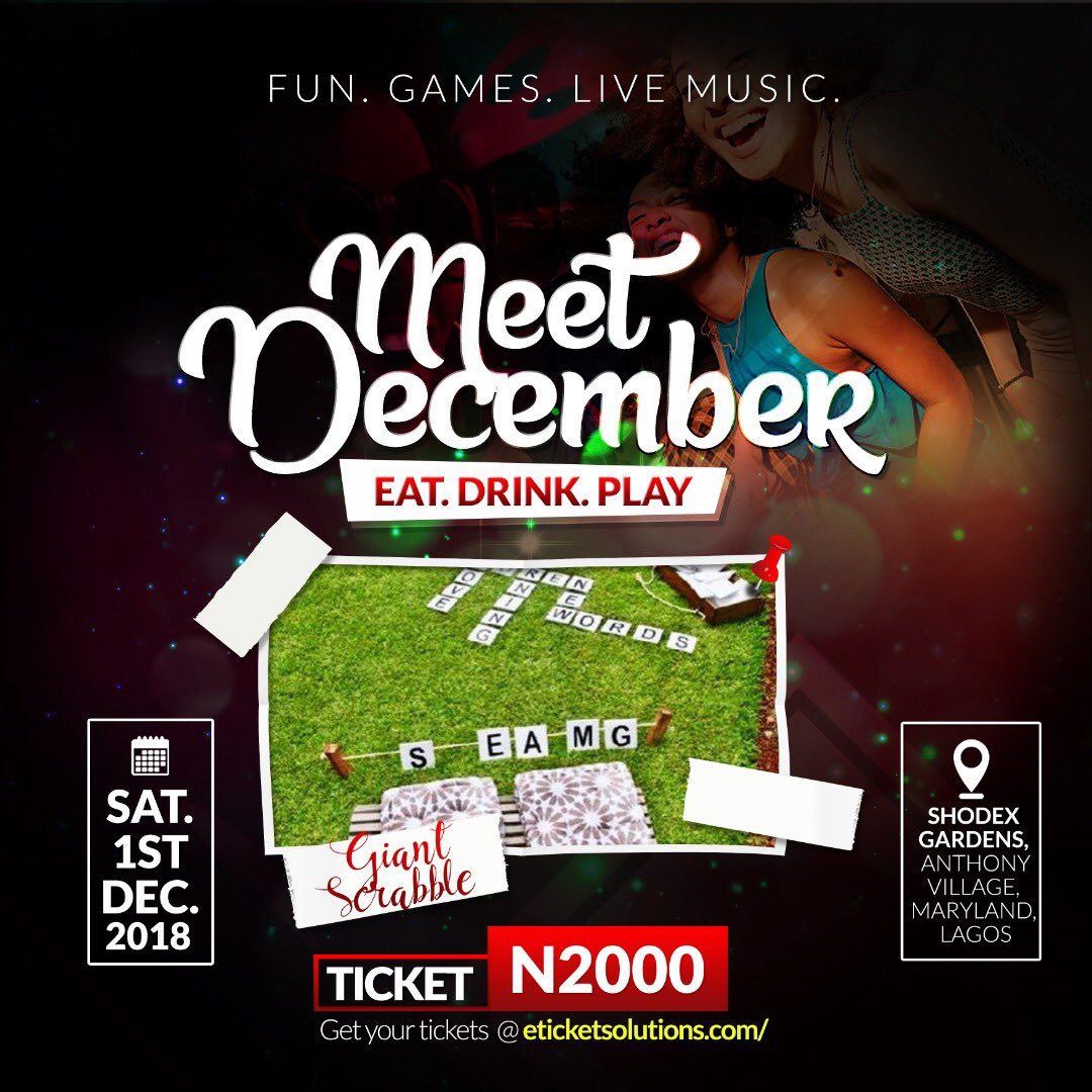 revisocials's tweet photo. Let's Party, chill and Link up at #MeetDecember!
Live music
Games
Food
More.
Shodex Gardens, Anthony Village, Maryland, Lagos
December 1st, 2018,
Tickets will be available at venue
For Enquiries, contact 08139433721,08165051634.
#MeetDecember #Lagos #Nigeria #Revisocials https://t.co/oF8lsGNSXu