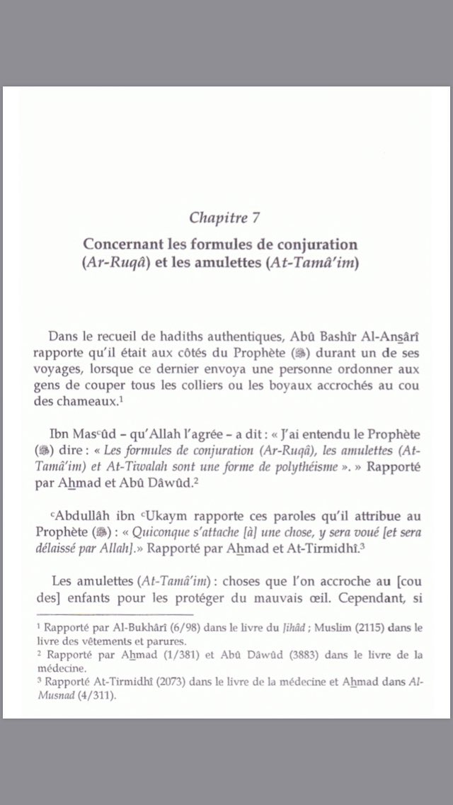 KounSalafiyan's tweet photo. 📚Kitãb At_Tawhîd / Le livre de l’unicité📚
📌Chapitre 7 : Concernant les formules de conjuration et les amulettes
#Kitab_At_Tawhîd
#Le_Livre_De_L_Unicité
#Tawhîd #Islam #Sunnah #Quran #MainDeFatma #porteBonheur #amulettes #talisman #exorcisme #talismandeprotection https://t.co/6C33rPA7KJ