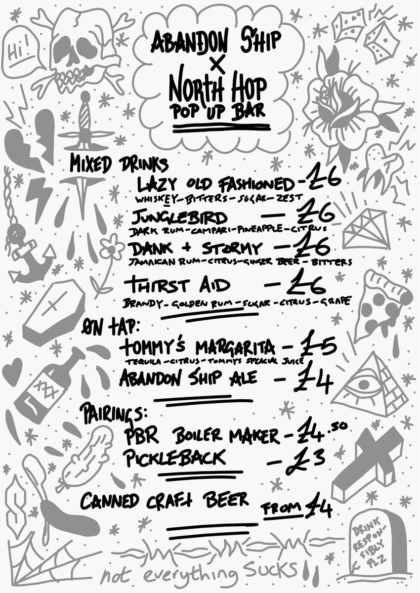NorthHop's tweet image. Another epic drinks list for #spiritofnorthhop #dundee this w’end, this time from Abandon Ship Bar! Their dive-bar themed pop-up will be a taster of what to expect from this brand new Dundee bar when it opens early 2019! 🥃

northhop.co.uk/festivals/spir…

#picklebacks #keggedcocktails