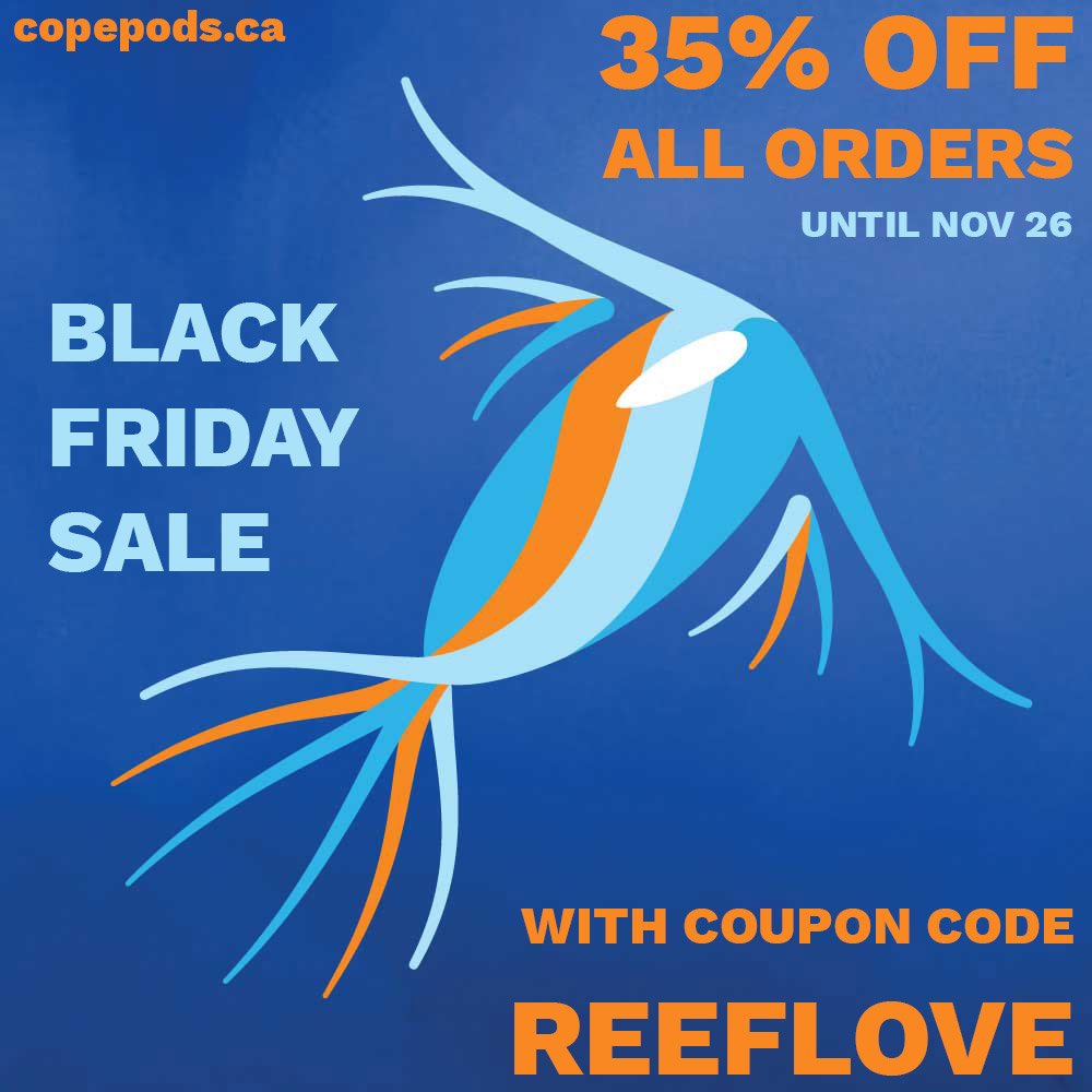 Use coupon code REEFLOVE to receive 35% OFF all orders until Nov 26th!
#BlackFriday #ReefLove
#Copepods #Rotifers #Phytoplankton
copepods.ca/discount/REEFL…
