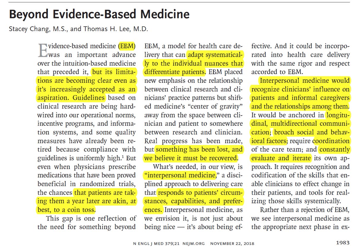 EricTopol's tweet photo. Enough with evidence-based medicine, it's time for "interpersonal medicine" cueing into the individual w/ heightened empathy, communication, coordination and a stronger relationship
https://t.co/AzkzJd2Aw5
@NEJM by @Stacey_Chang @ThomasHLeeMD https://t.co/EdmPKlBWDf