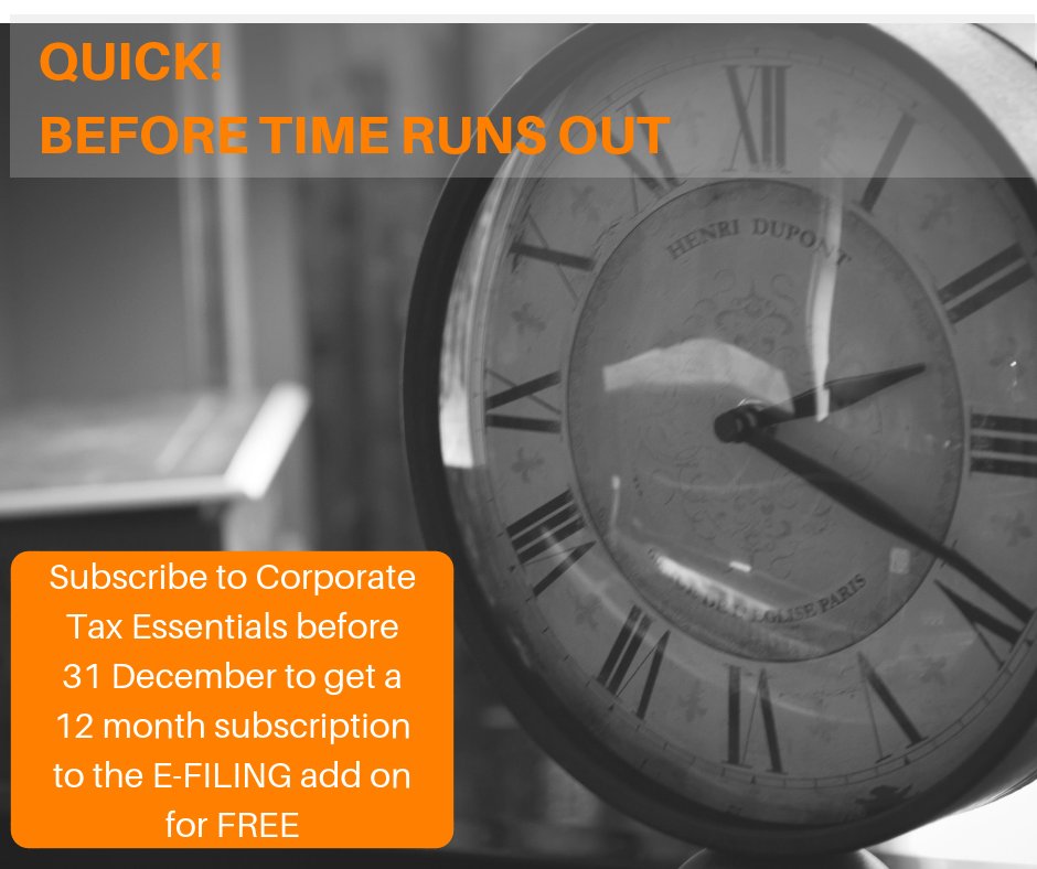 TaxAcctFirmsANZ's tweet photo. Until the end of December if you subscribe to to Corporate Tax Essentials, we'll give you a 12 month subscription to the E-Filing add on for FREE https://t.co/p7JHis5HFu https://t.co/EIc0qtoVL9