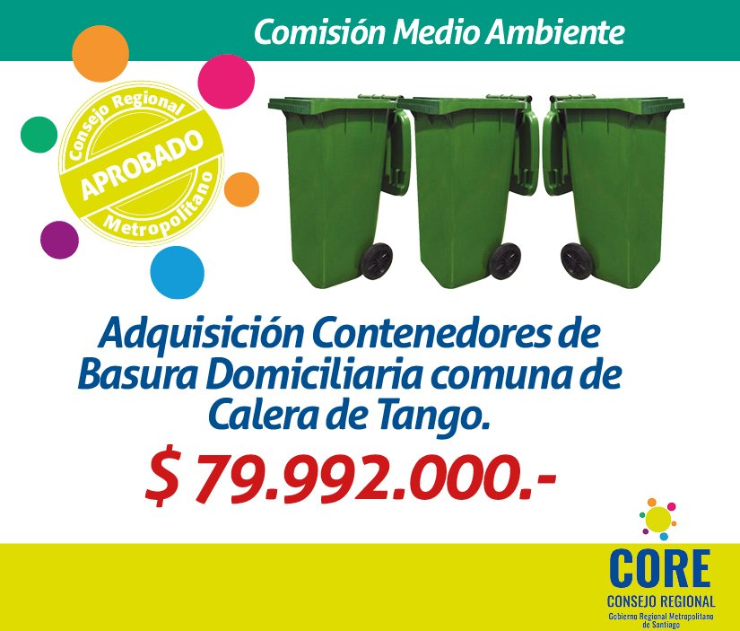 COREsantiago's tweet photo. [AHORA] Sesión Plenaria del @COREsantiago APRUEBA por 25 votos a favor proyecto "Adquisición Contenedores de Basura Domiciliaria de Calera de Tango" por +$79 millones
cc: @Calera_deTango 
#SomosCORE 💪 https://t.co/1zMvjfUa0z