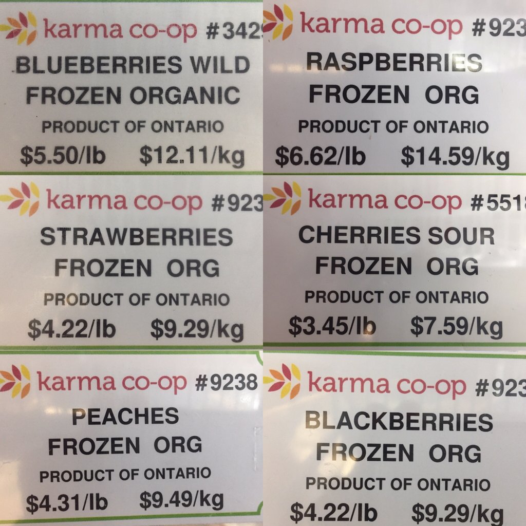 KarmaCoop's tweet photo. Happy #WasteLessWednesday! We're suuuuuper excited to announce one of the newest additions to our bulk offerings. Frozen, local & organic berries & peaches! All. In. #Bulk. ππ± Coming soon....like tamarra. We'll keep you posted.
#makelesstrash #zerowaste #0wasteTO https://t.co/14jxn1cWwT