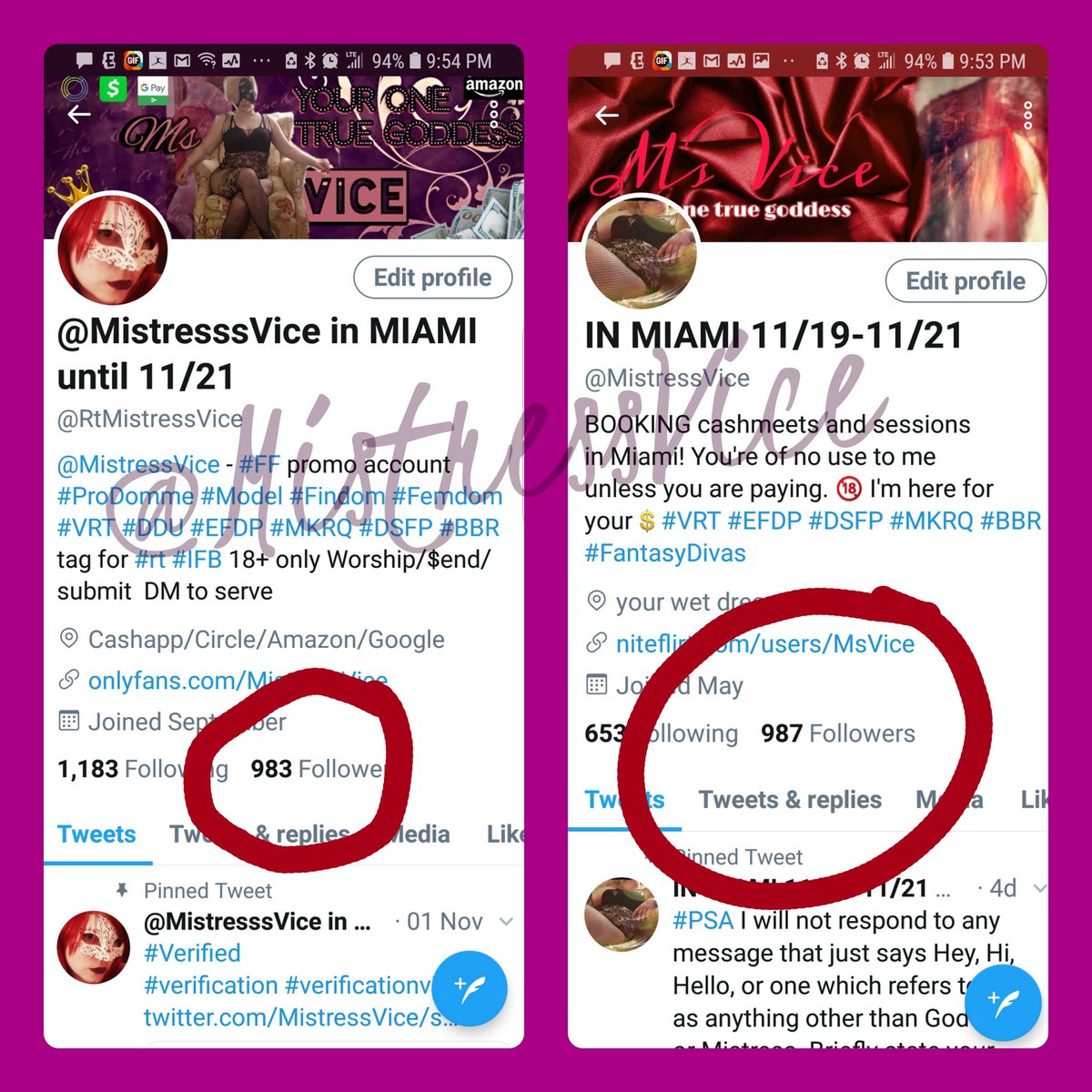 MistressVice's tweet photo. I'm less than 40 ppl away from 1K on BOTH accounts. Please #retweet and #follow help me hit my #goal by morning! #findomme #femdomme #smalltask #efdp #ddu #vrt #dsfp #mkrq #MIGirlz #bbr #FantasyDivas @GoddessRT2 @RtMistressVice @DirkHooper @DommeLinx @Justaskme999 @PromoteCamGirl https://t.co/E7w4RElFAU