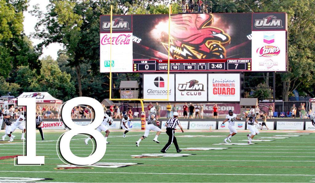 jllanclos's tweet photo. ULM's #18 thing to do while you're there? Easy to accomplish with announced attendance of 127 at last year's game.
"Get shown on the video board at a @ULMWarhawks football game!"
#ULMHateWeek https://t.co/OMisRo0YvP