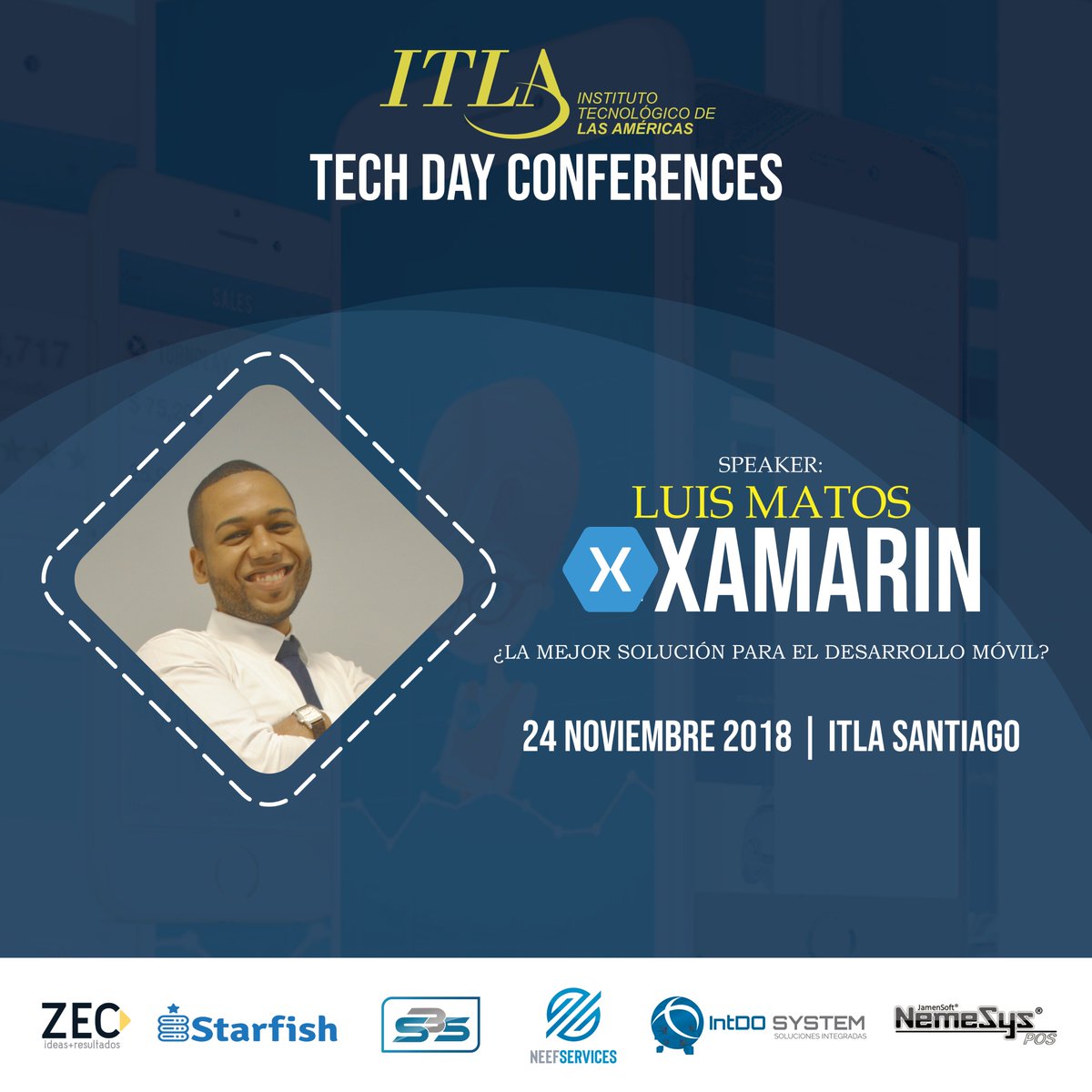 luismatosluna's tweet photo. Acompañanos este 24 de noviembre al ITLA TECH DAY en Santiago.
Registro: https://t.co/wTQdjVUIiE
Rompiendo paradigmas, no te lo pierdas! #itlatechday #santiago #xamarin #mejorherramienta https://t.co/Nex9MEcfpD