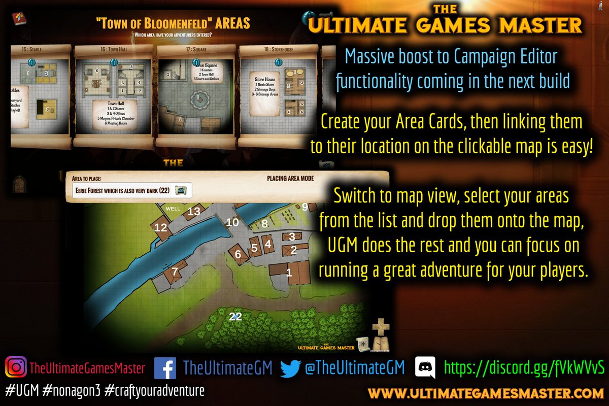 TheUltimateGM's tweet image. In the next #UGM build: Create, Edit, Duplicate and Map out your campaign using our unique Area Card system. Drop areas on to the #clickablemap #Discord - bit.ly/2GVItme #TheUGM #dnd #ILMA #DandD #dungeonsanddragons #indiedev #RPG #Roleplay #ttrpg bit.ly/2FqZV1W