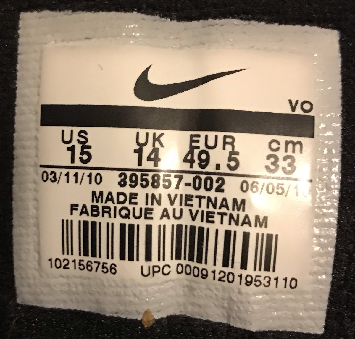 nike size tag