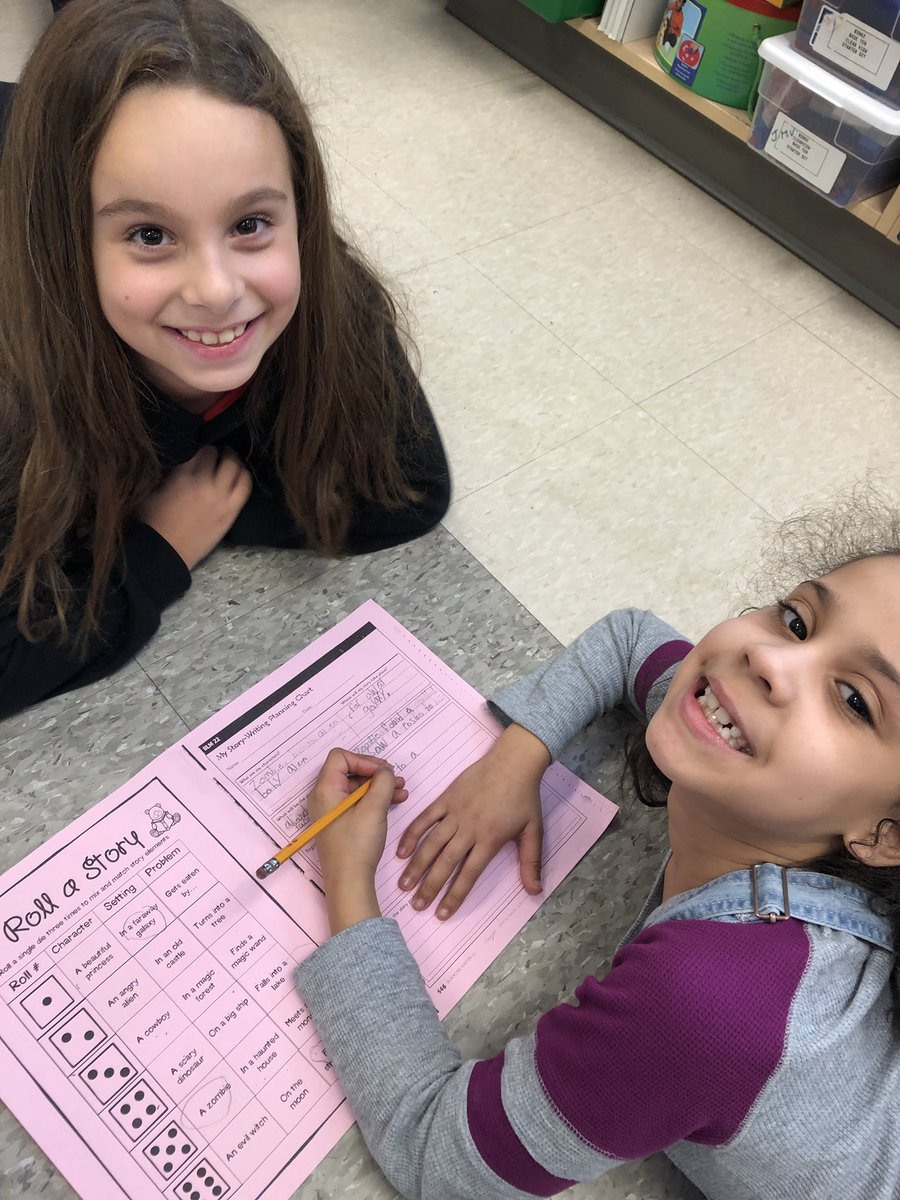 MrsPeterka's tweet image. Ss working in pairs to write a story. They rolled a dice to find out what their main character, setting &amp;amp; problem will be. Can’t wait to hear about those scary monsters in a far away galaxy who find a magic wand!! 😜#storyelements #narrativewriting